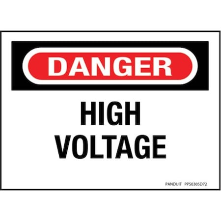 Panduit High Voltage Warning Sign, Red/White, PK5 PPS0305D72
